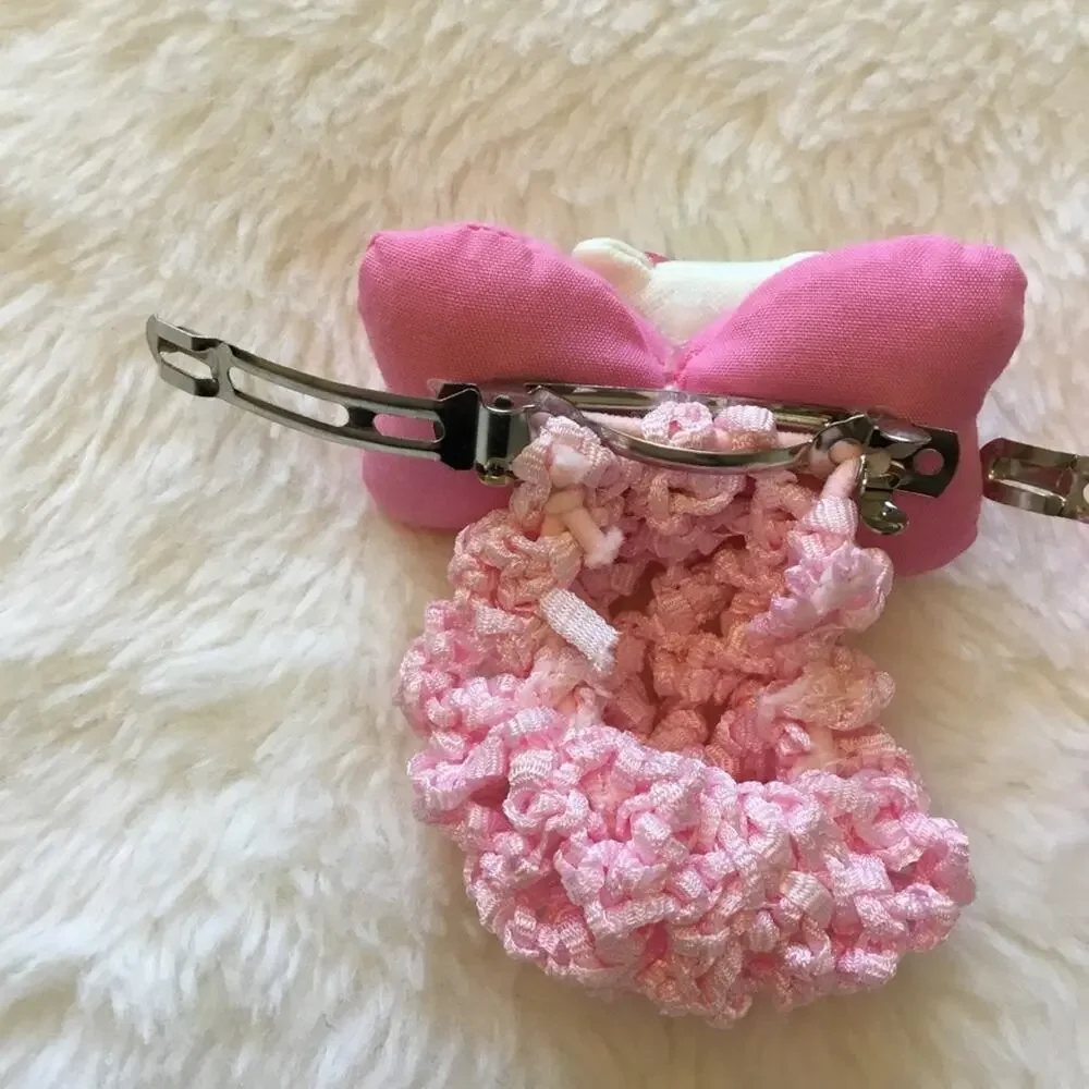 Vintage-Hello Kitty Pink Crochet Wrap Hair Clip Set